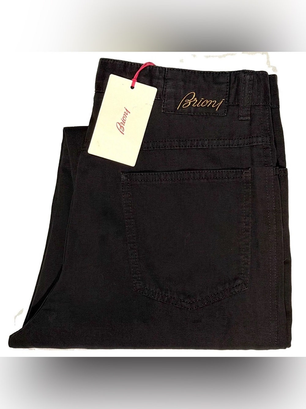 $695 NEW BRIONI 5 POCKET PANTS 34 R SLIM MEASURES 31 TO 32 RINSE BLACK JEANS